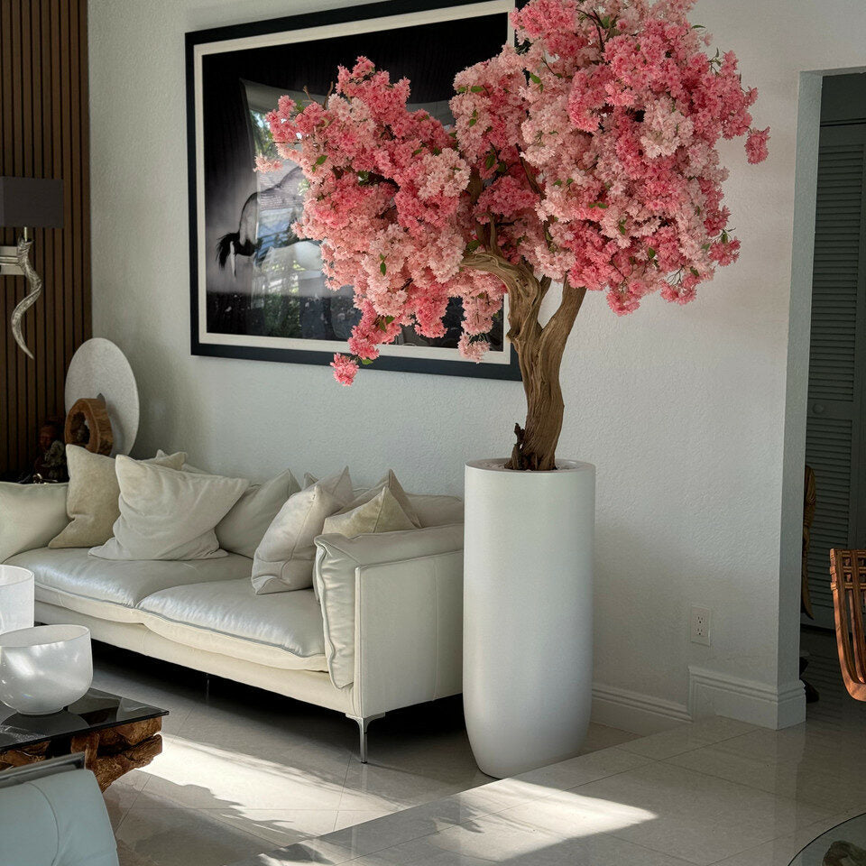 Premium Matte weiße St. Tropez-Vase mit personalisierten rosa Kirschblüten