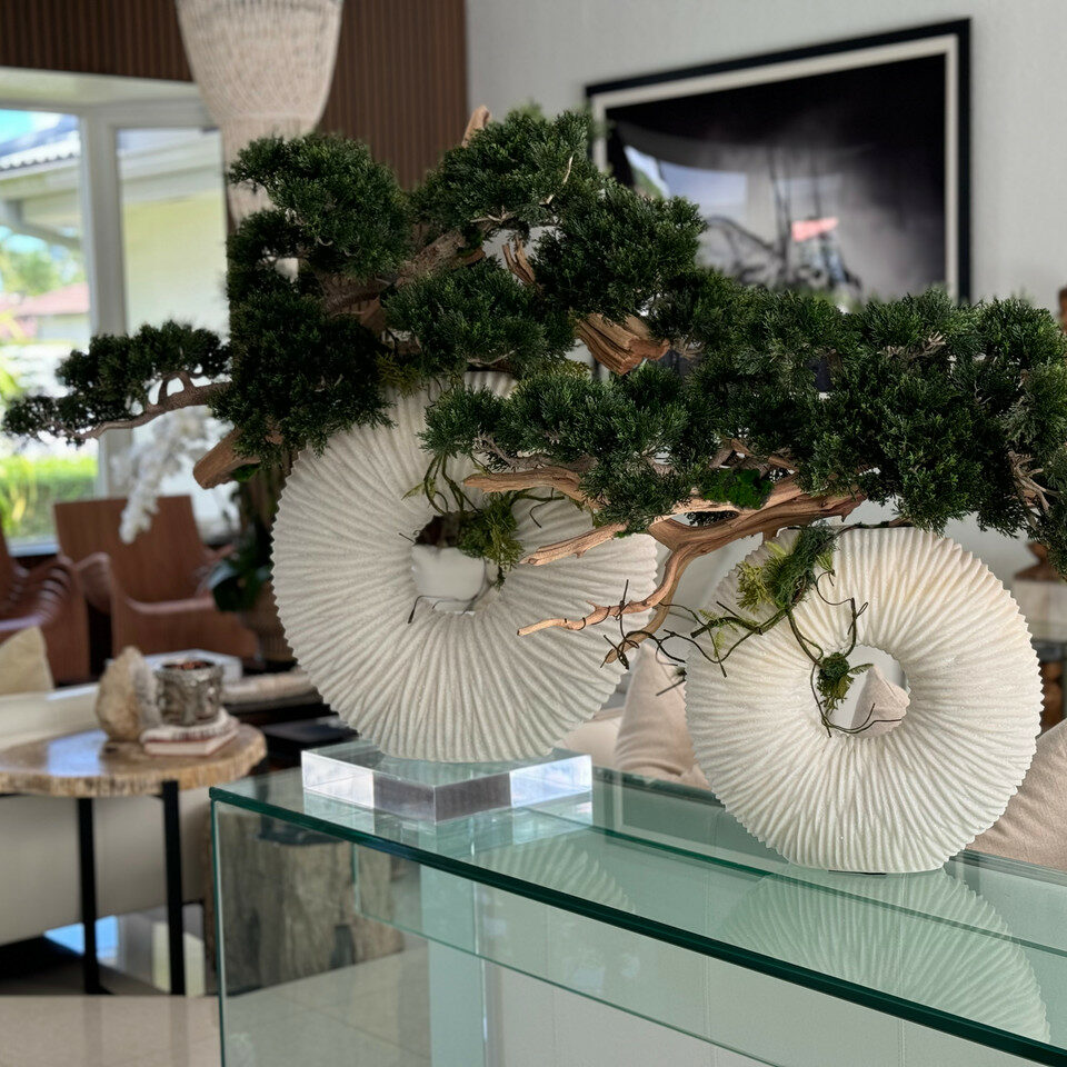 Premium Große Ewigkeitsvase mit hängendem Bonsai und Treibholz
