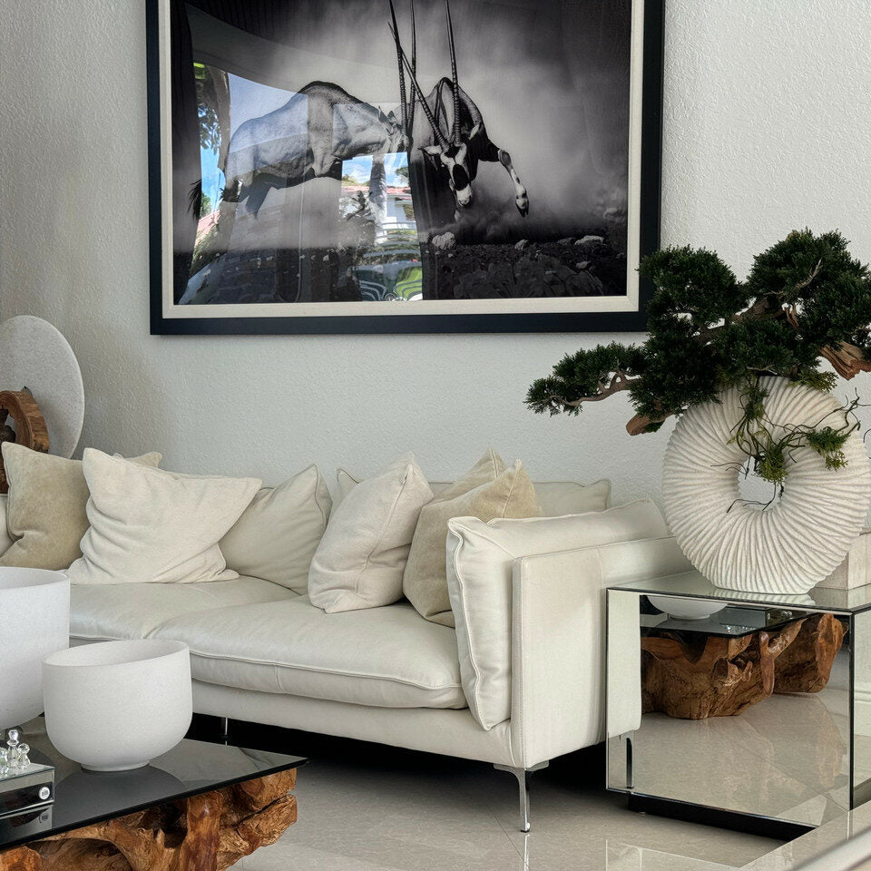Premium Große Ewigkeitsvase mit hängendem Bonsai und Treibholz