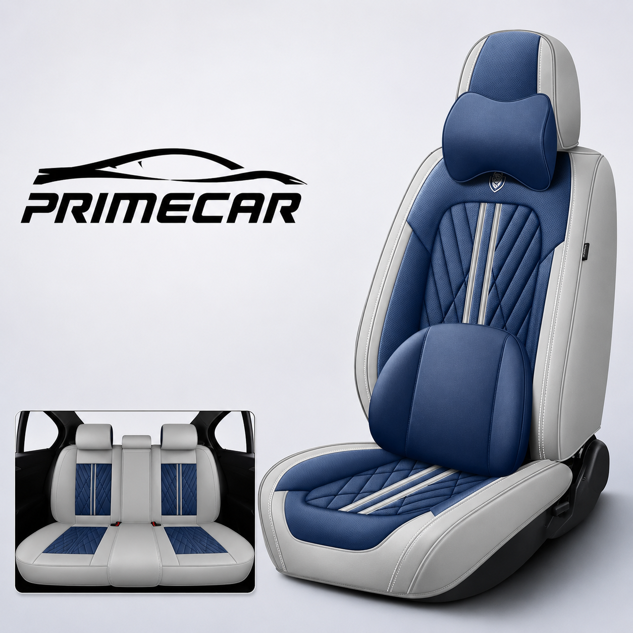 Premium KFZ-Sitzbezüge Set aus Kunstleder – Weiß/Blau